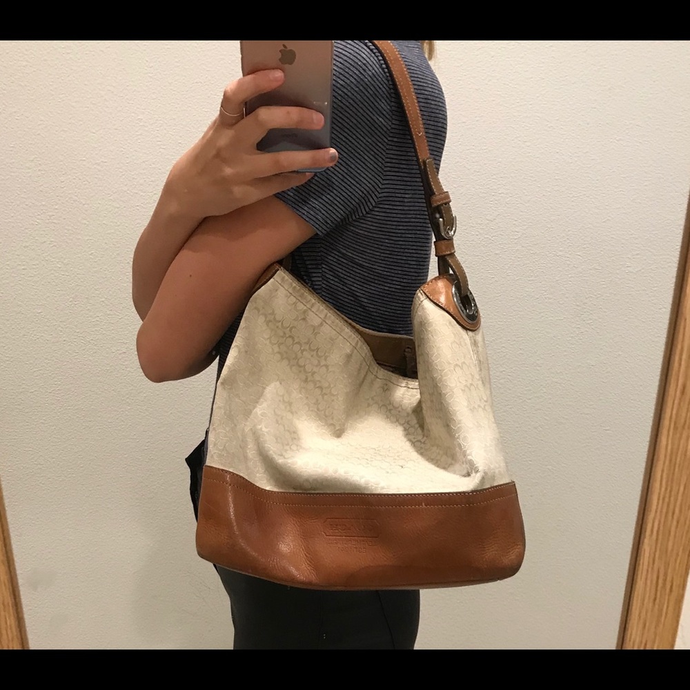 White/cream Coach canvas and leather tote